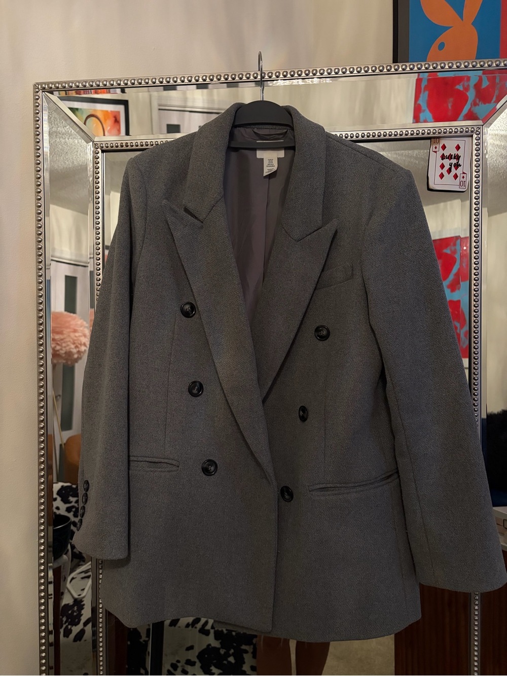 Double-Breasted Women's Gray Blazer Jacket H&M
